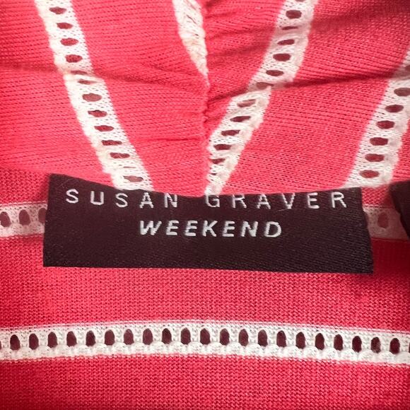 SUSAN GRAVER Women's L Weekend Coral White 3/4 Sleeve Open Lightweight Cardigan‎ - Picture 5 of 9